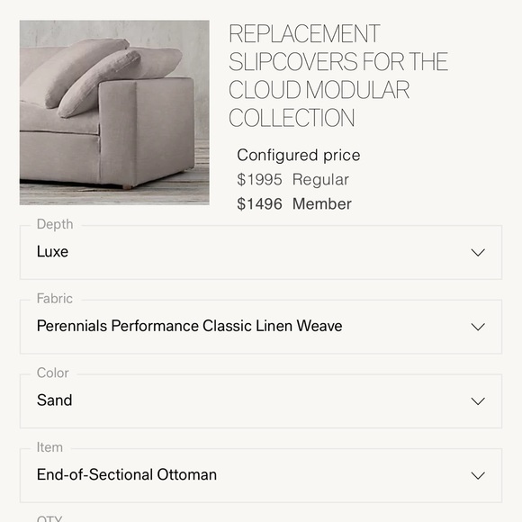 Restoration Hardware Cloud Luxe Ottoman Slipcover - Picture 4 of 4